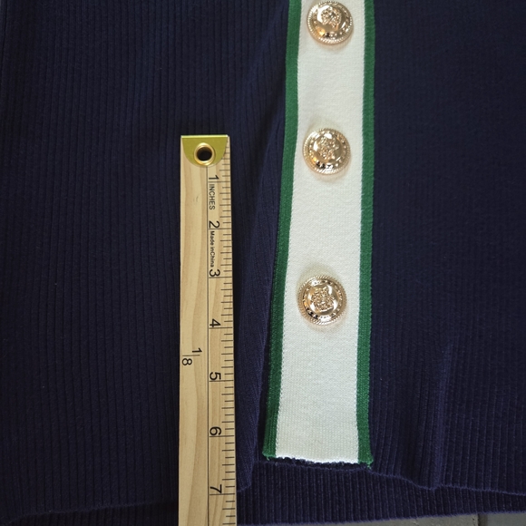 Alexia Admor Navy Ribbed Knit Midi Dress Gold Button Trim Preppy Chic Size M - Picture 10 of 12